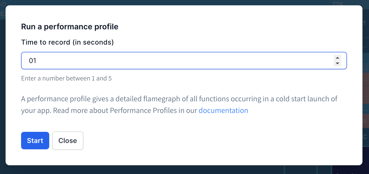 UI for running a performance profile