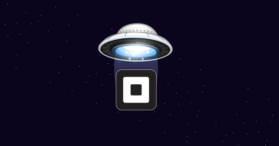 Graphic of the Emerge UFO logo hovering over the Square logo