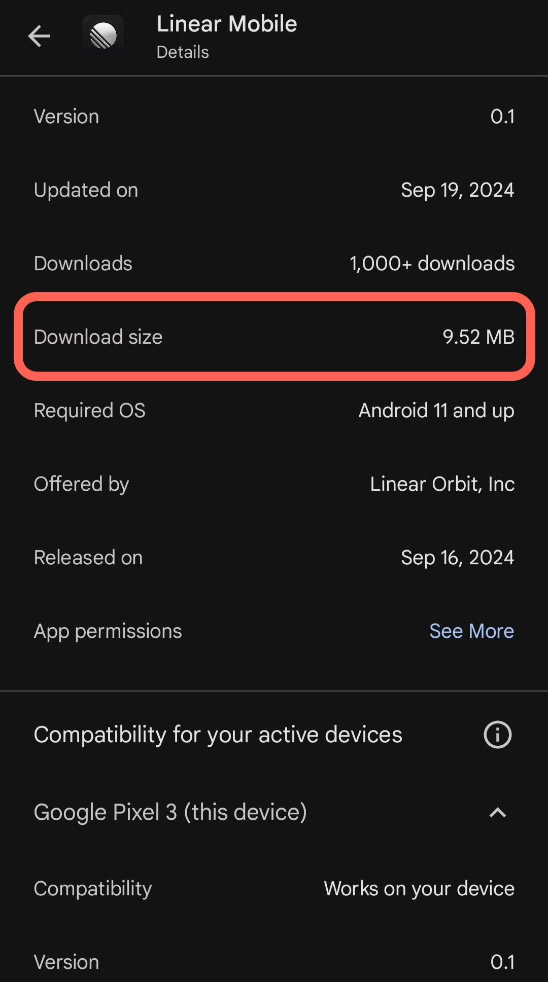 Linear Google Play Store listing